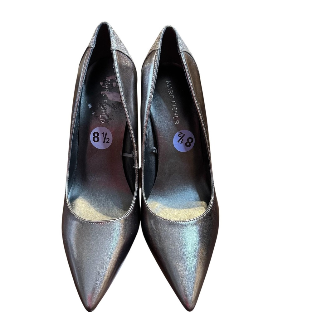 Marc Fisher Shoes Womens Size 8.5 Silver Pointed Toe Glitter Heel Pumps Dress